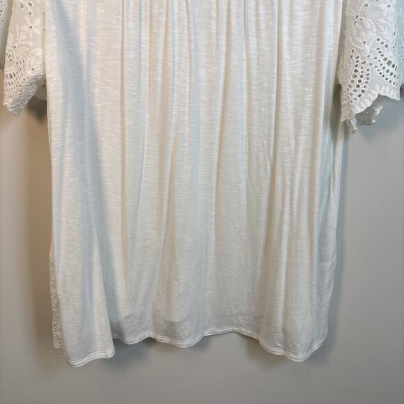 Knox Rose XL White Eyelet Boho Peasant Tunic Top Short Sleeve Eyelet Embroidery - Picture 6 of 16